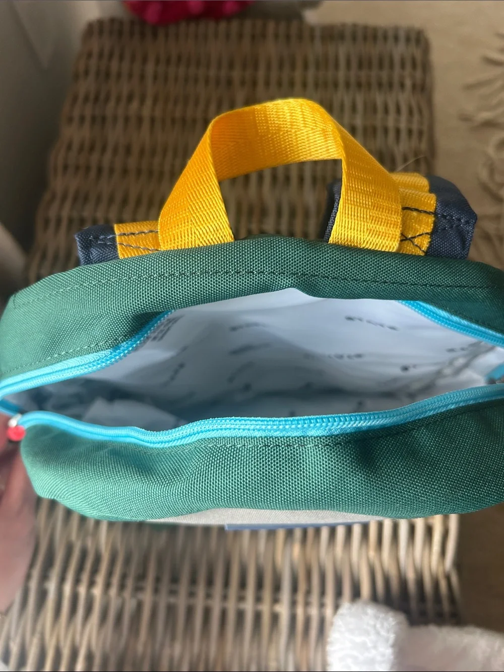 Mini STATE Colorblock Kids Backpack in Green/Navy/Cream with Yellow Accents